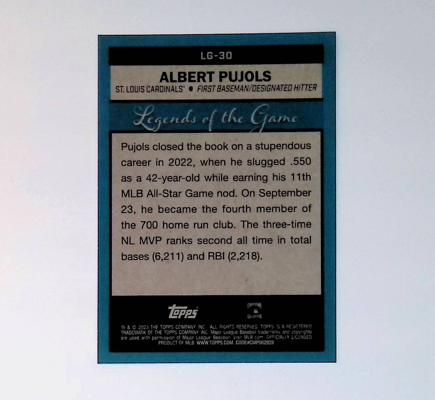 Albert Pujols 2023 Topps Legends of the Game #LG-30 - LoCo Collectables