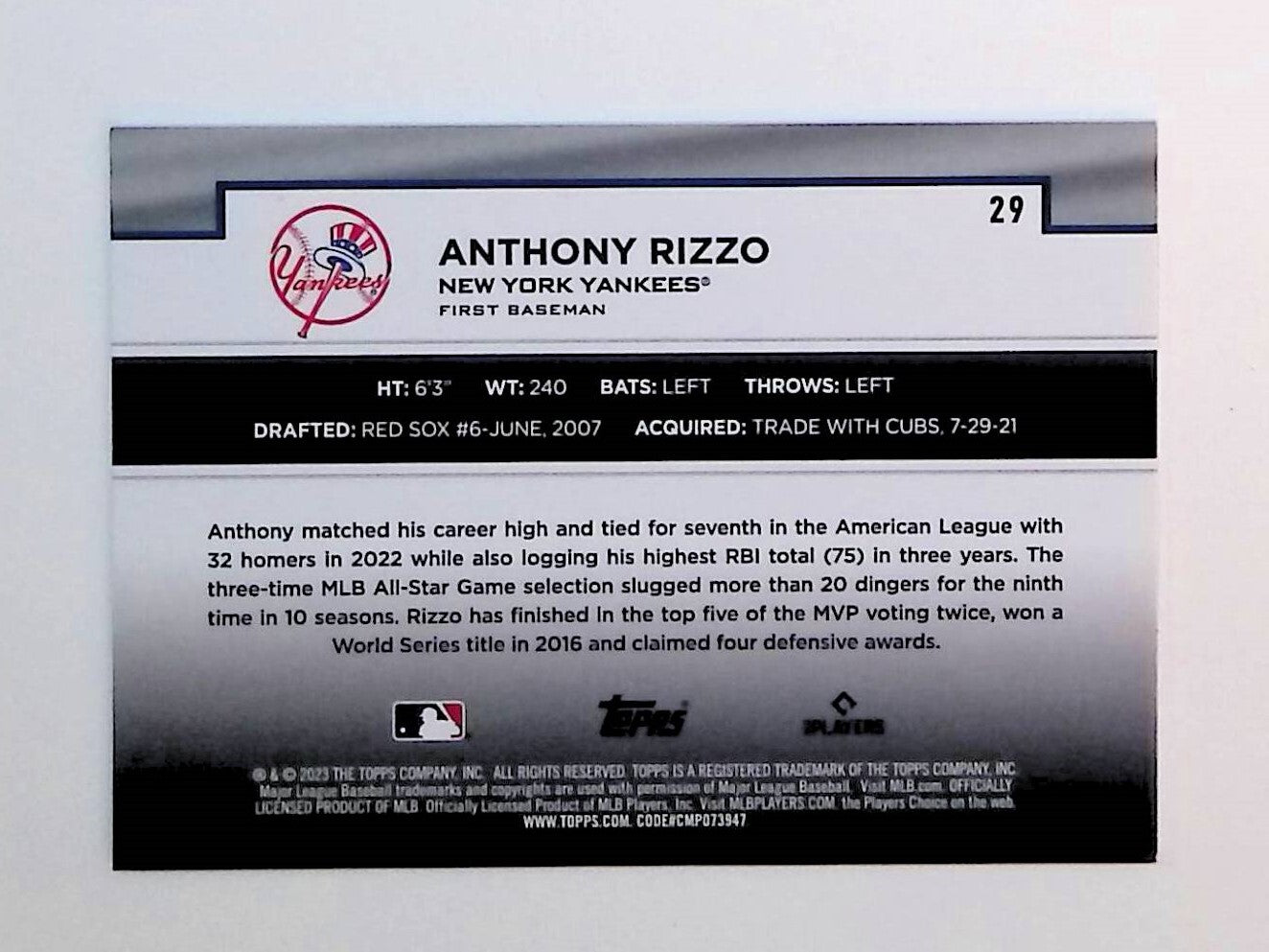 Anthony Rizzo 2023 Topps Flagship Collection #29 - LoCo Collectables