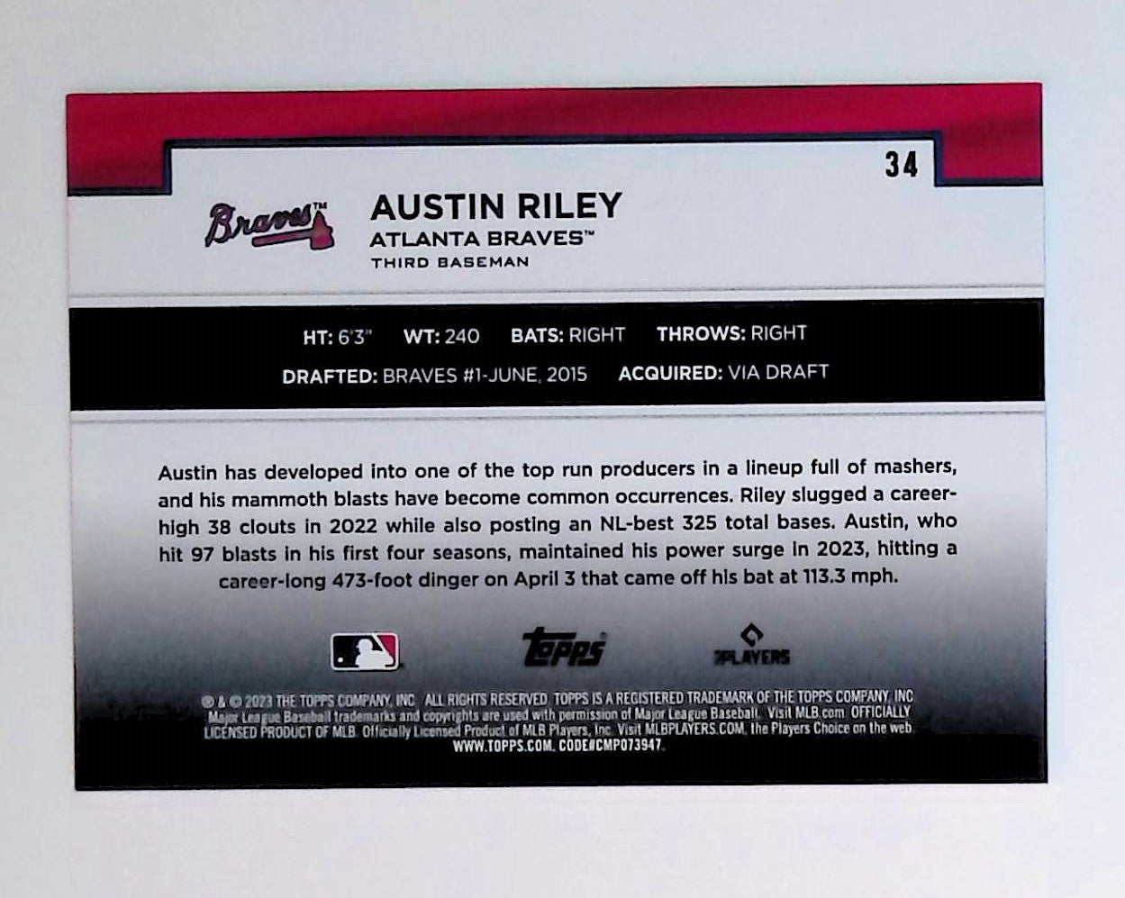 Austin Riley 2023 Topps Flagship Collection #34 - LoCo Collectables