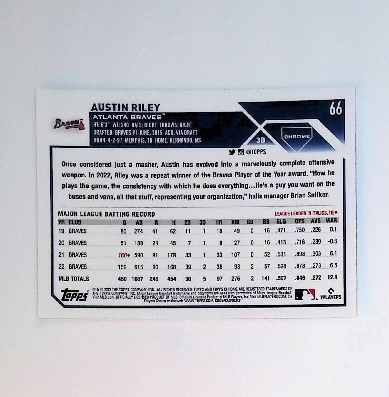 Austin Riley 2023 Topps Chrome #66 - LoCo Collectables