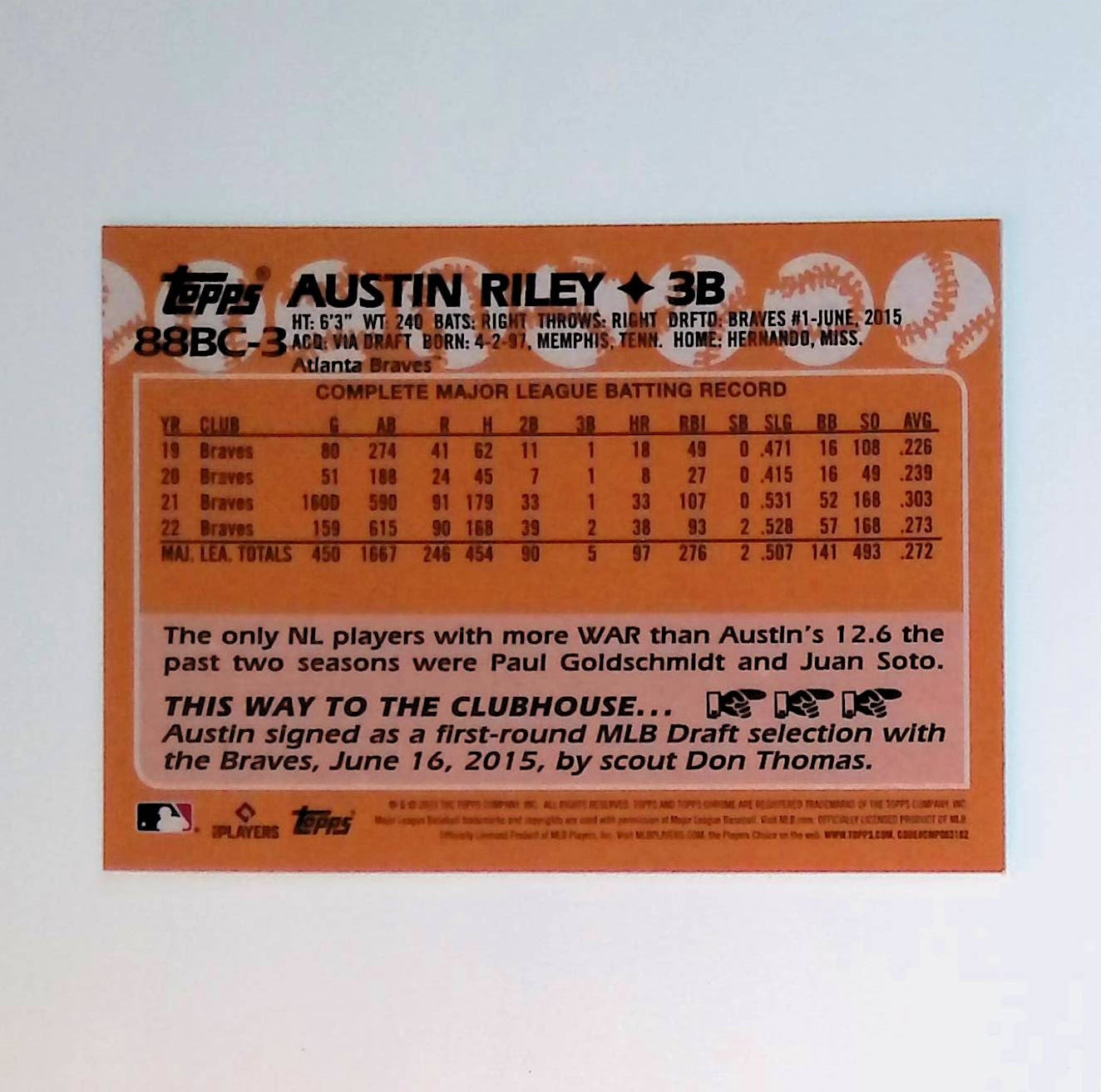 Austin Riley 2023 Topps Chrome '88 Topps #88BC-3 - LoCo Collectables