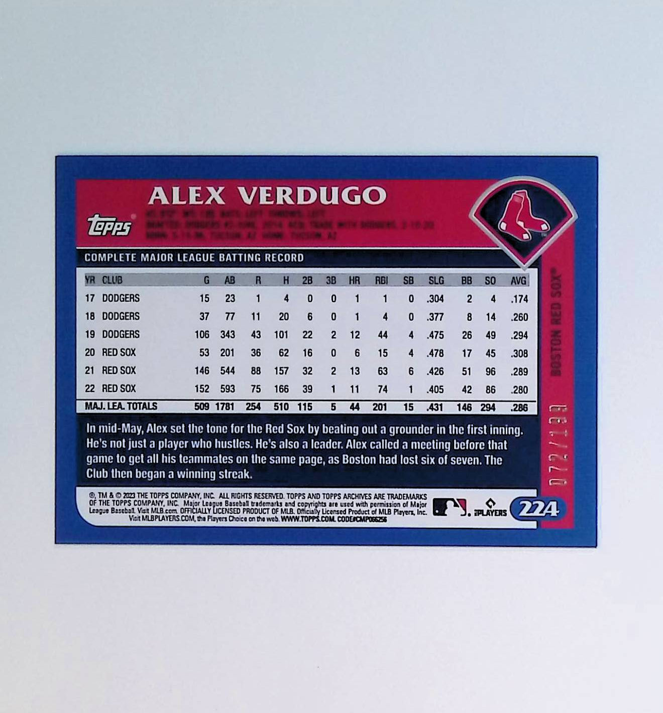 Alex Verdugo 2023 Topps Archives Rainbow #224 072/199 - LoCo Collectables