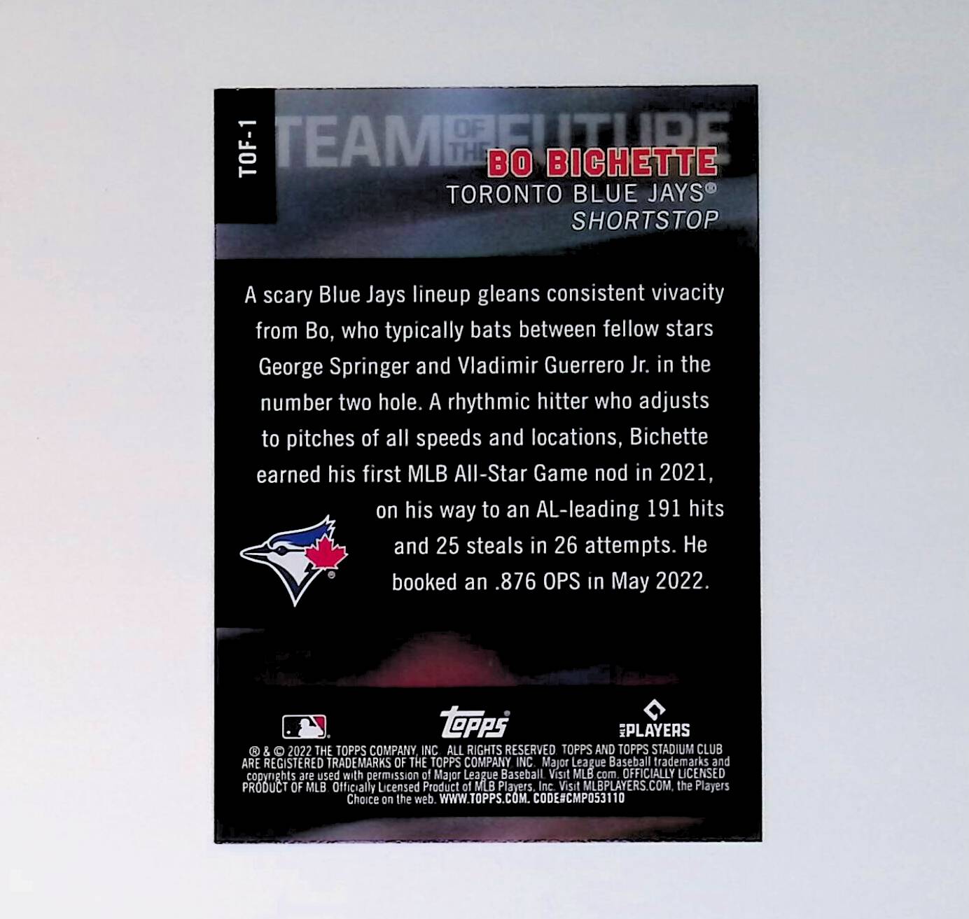 Bo Bichette 2022 Stadium Club Team of the Future #TOF-1 - LoCo Collectables