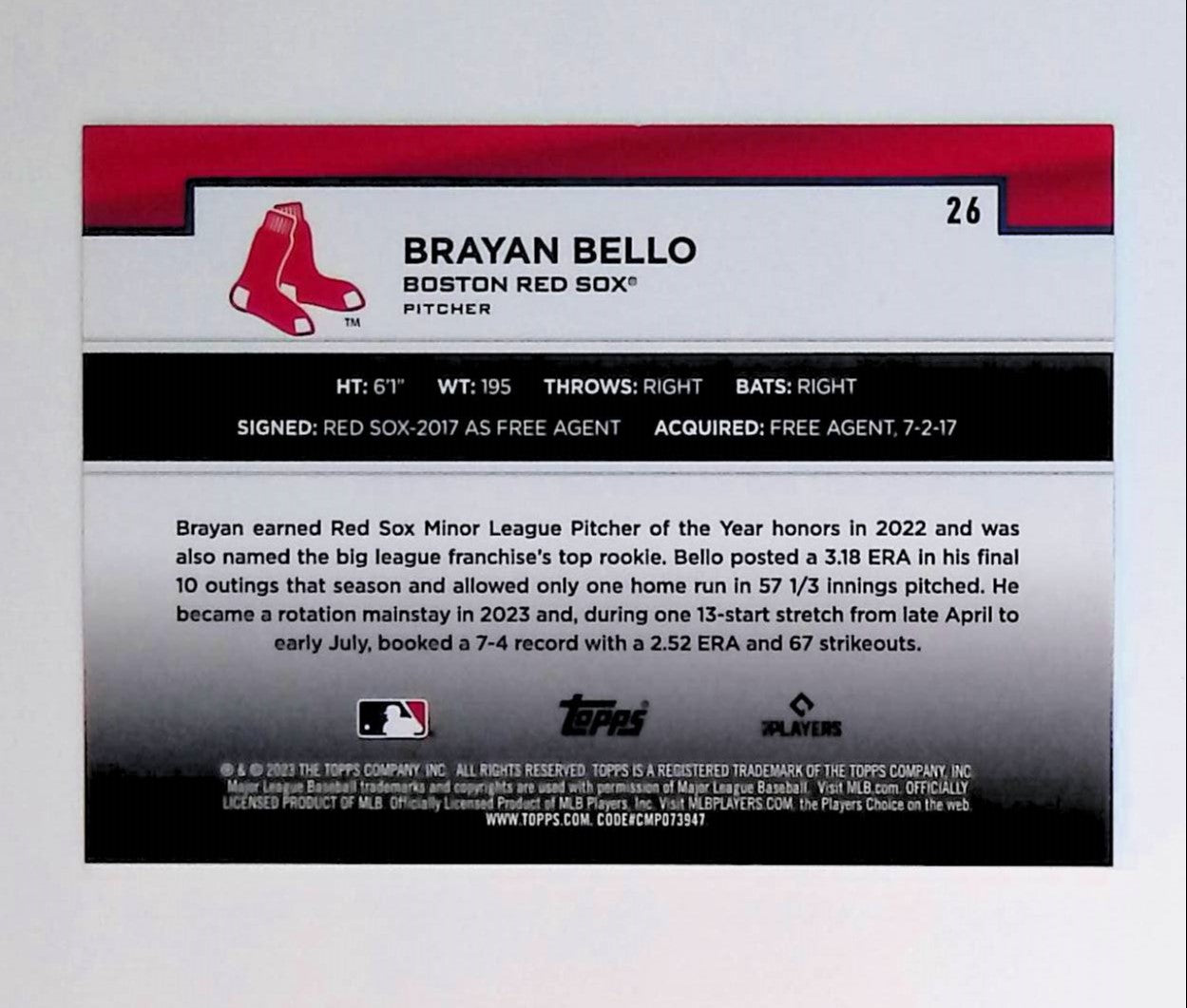 Brayan Bello 2023 Topps Flagship Collection #26 (Rookie Card) - LoCo Collectables