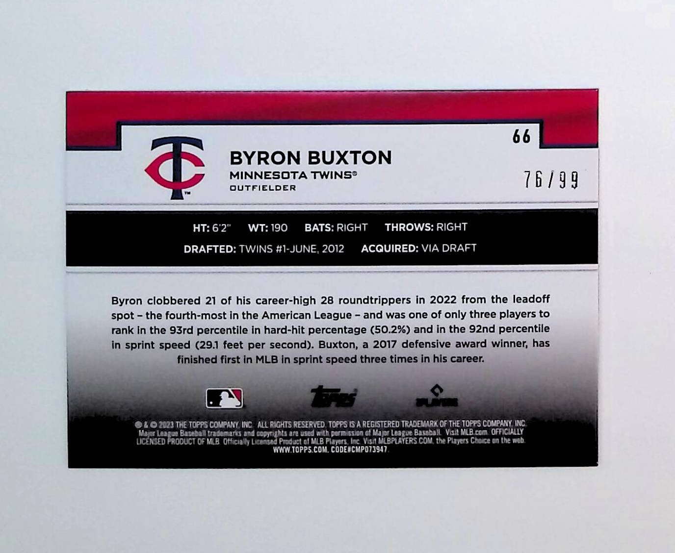 Byron Buxton 2023 Topps Flagship Collection Green #66 76/99 - LoCo Collectables