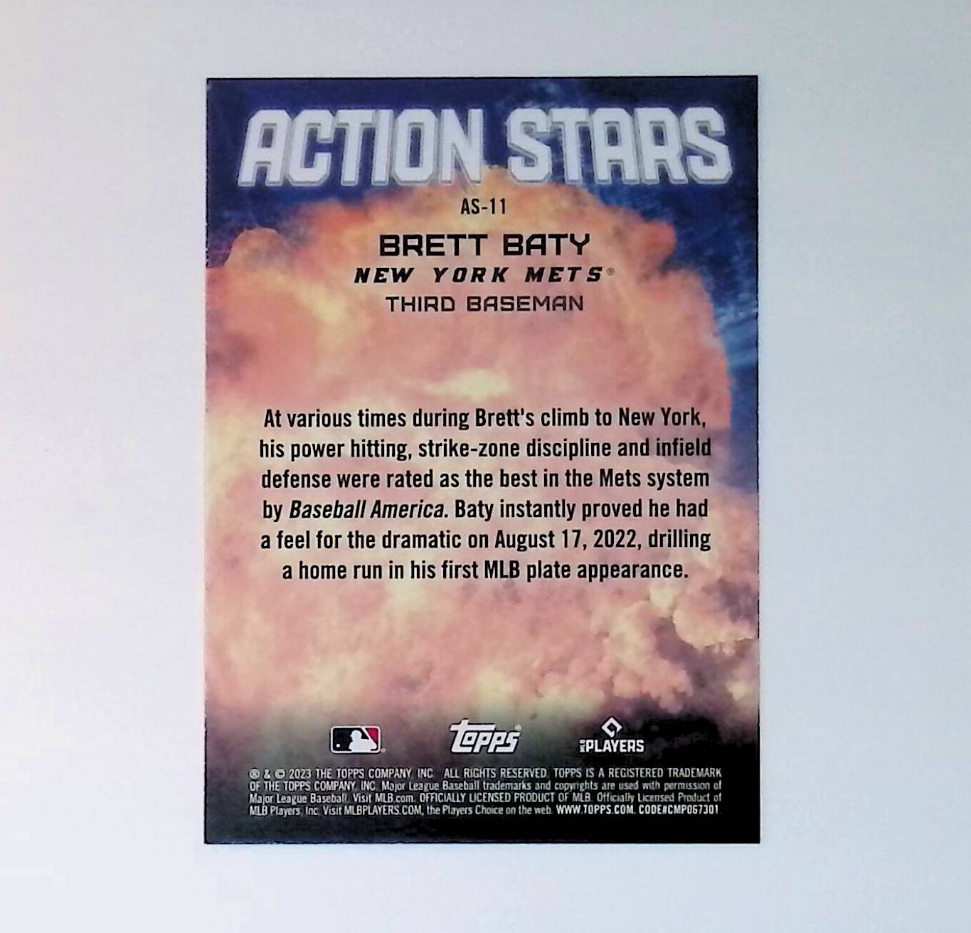 Brett Baty 2023 Topps Update Action Stars #AS-11 (Rookie Card) - LoCo Collectables