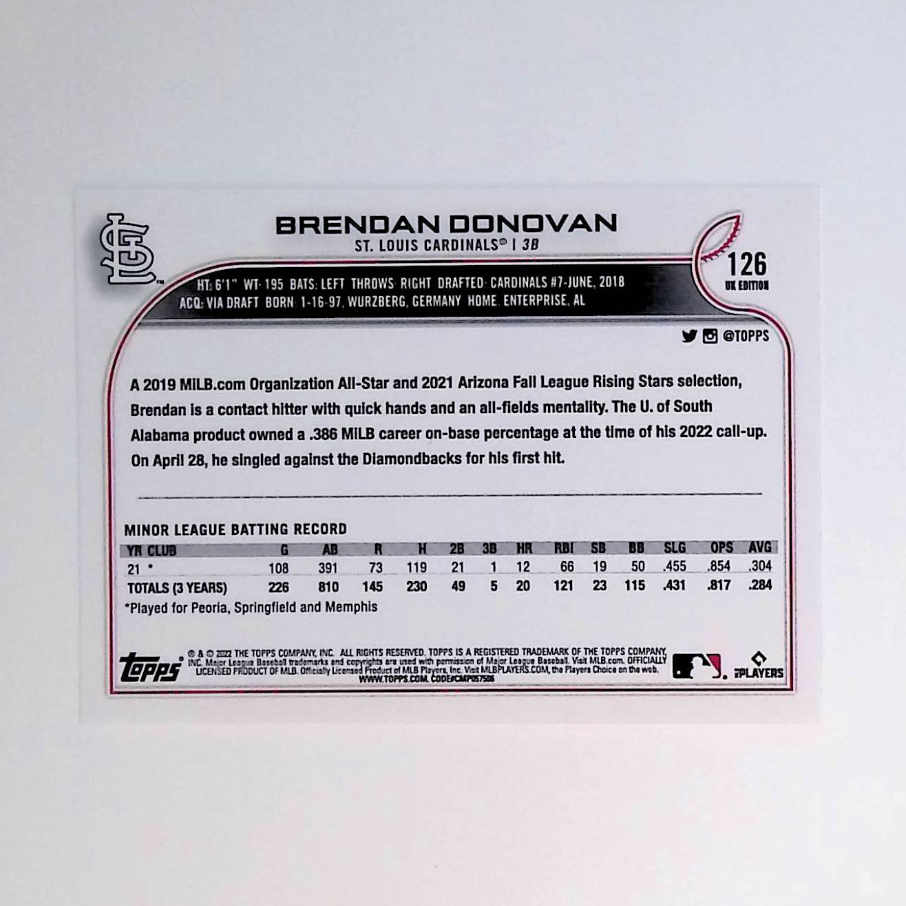 Brendan Donovan 2022 Topps UK #126 (Rookie Card) - LoCo Collectables