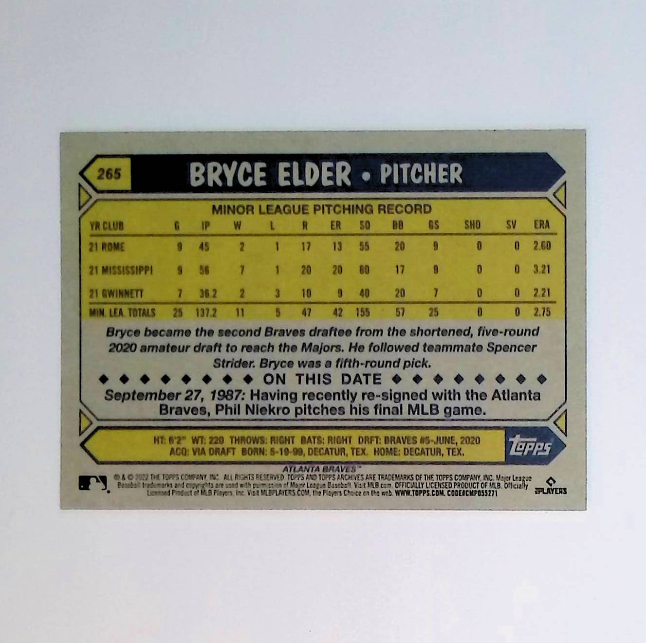 Bryce Elder 2022 Topps Archives #265 (Rookie Card) - LoCo Collectables