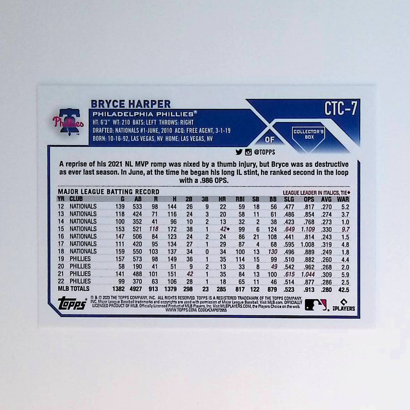 Bryce Harper 2023 Topps Flagship Collection #CTC-7 - LoCo Collectables