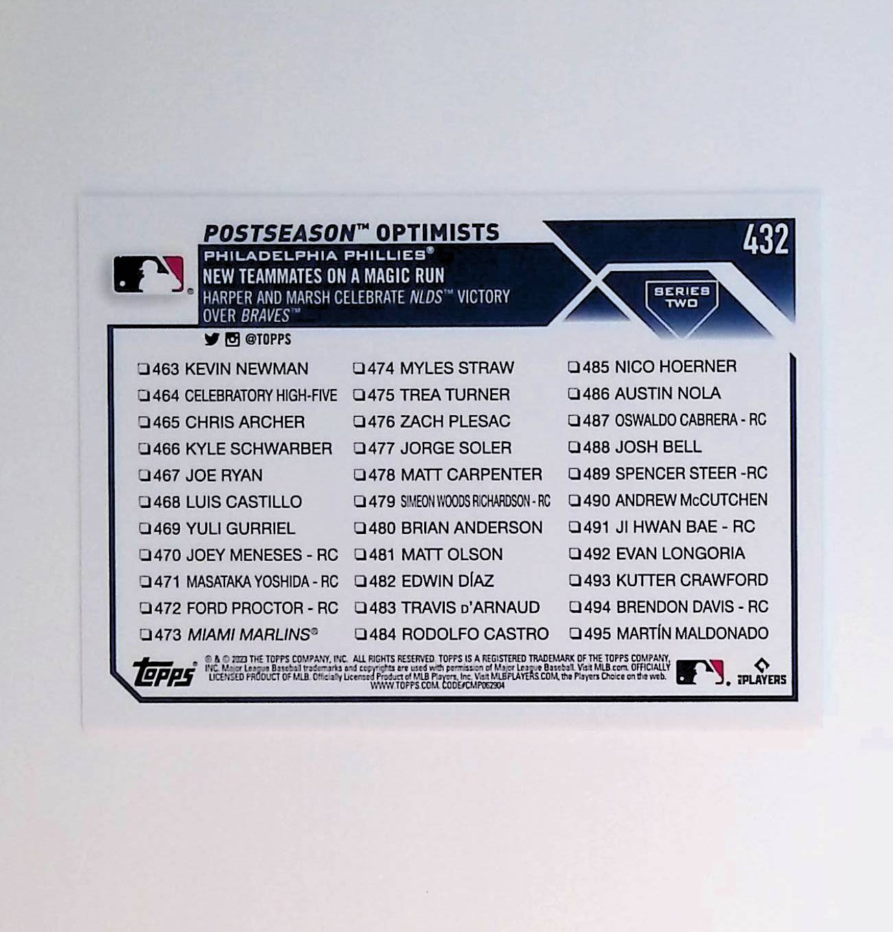 Bryce Harper, Brandon Marsh "Postseason Optimists" 2023 Topps #432 - LoCo Collectables