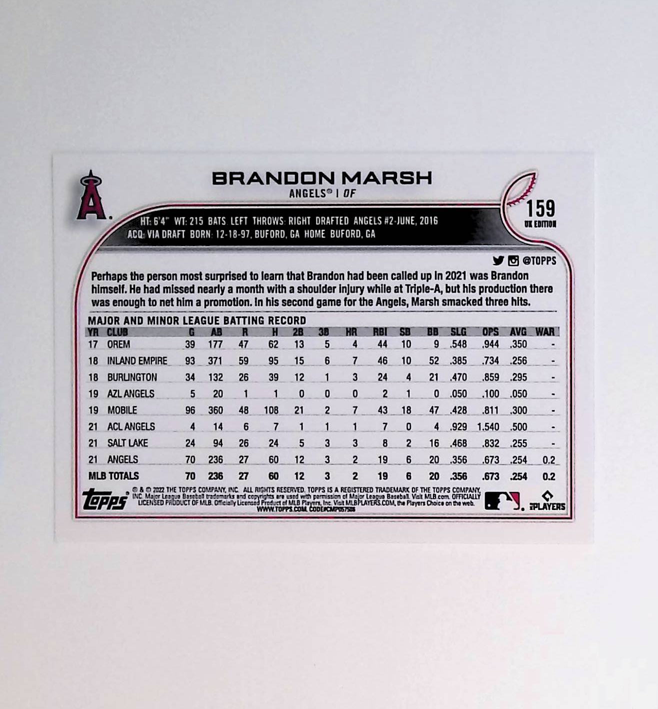 Brandon Marsh 2022 Topps UK #159 (Rookie Card) - LoCo Collectables