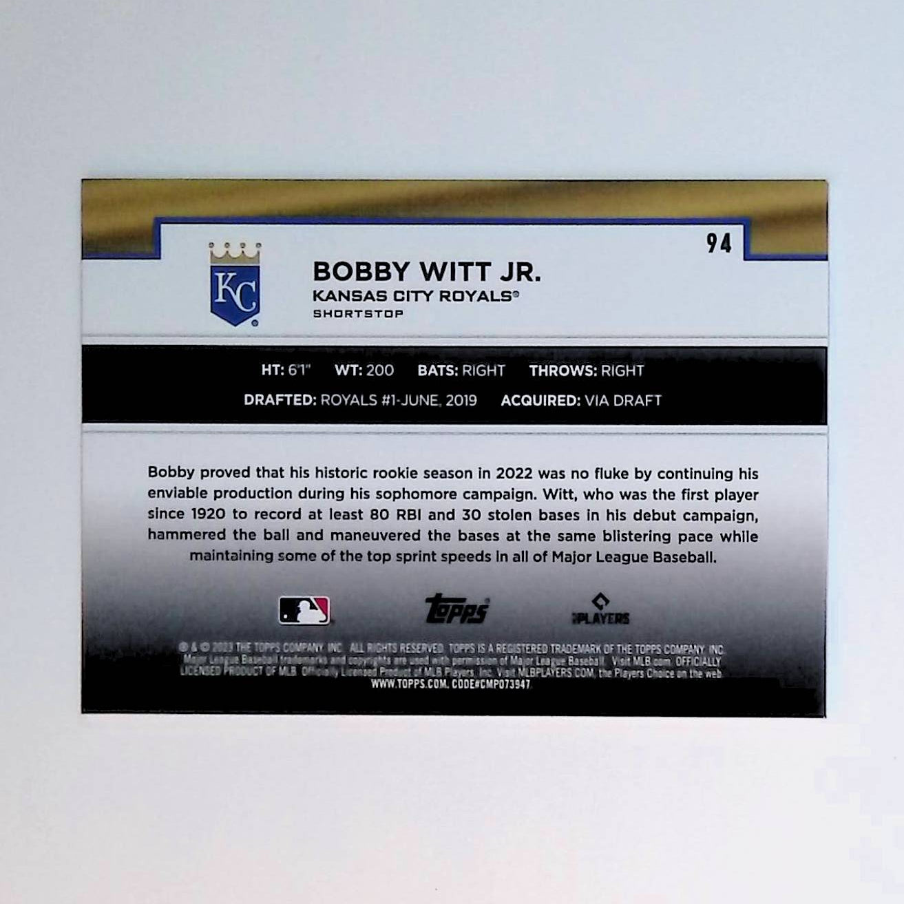 Bobby Witt Jr 2023 Topps Flagship Collection #94 - LoCo Collectables