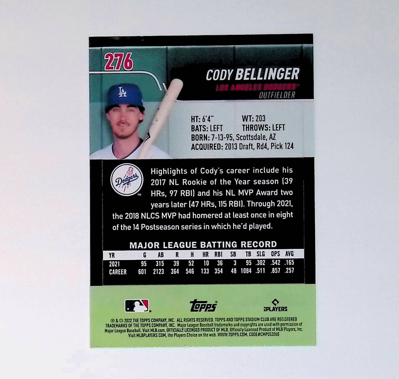 Cody Bellinger 2022 Stadium Club #276 - LoCo Collectables