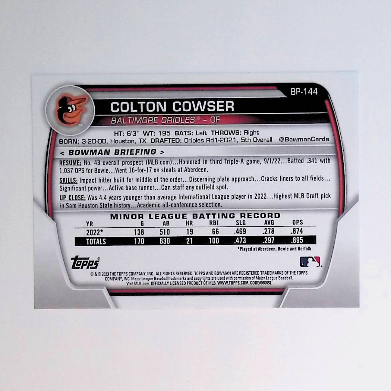 Colton Cowser 2023 Bowman Prospects #BP-144 - LoCo Collectables