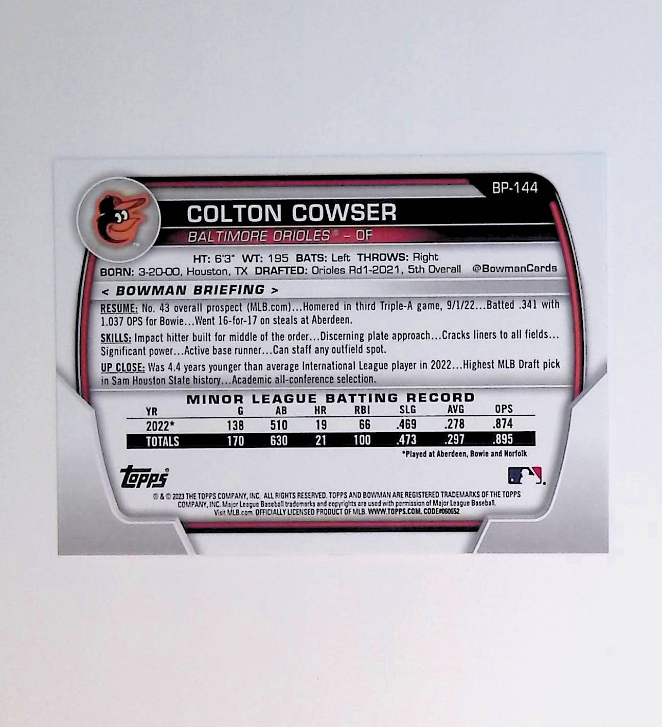 Colton Cowser 2023 Bowman Prospects #BP-144 - LoCo Collectables