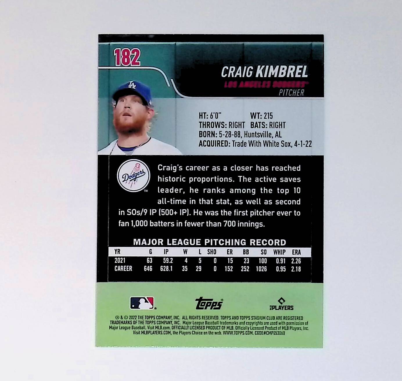 Craig Kimbrel 2022 Stadium Club Red Foil #182 - LoCo Collectables