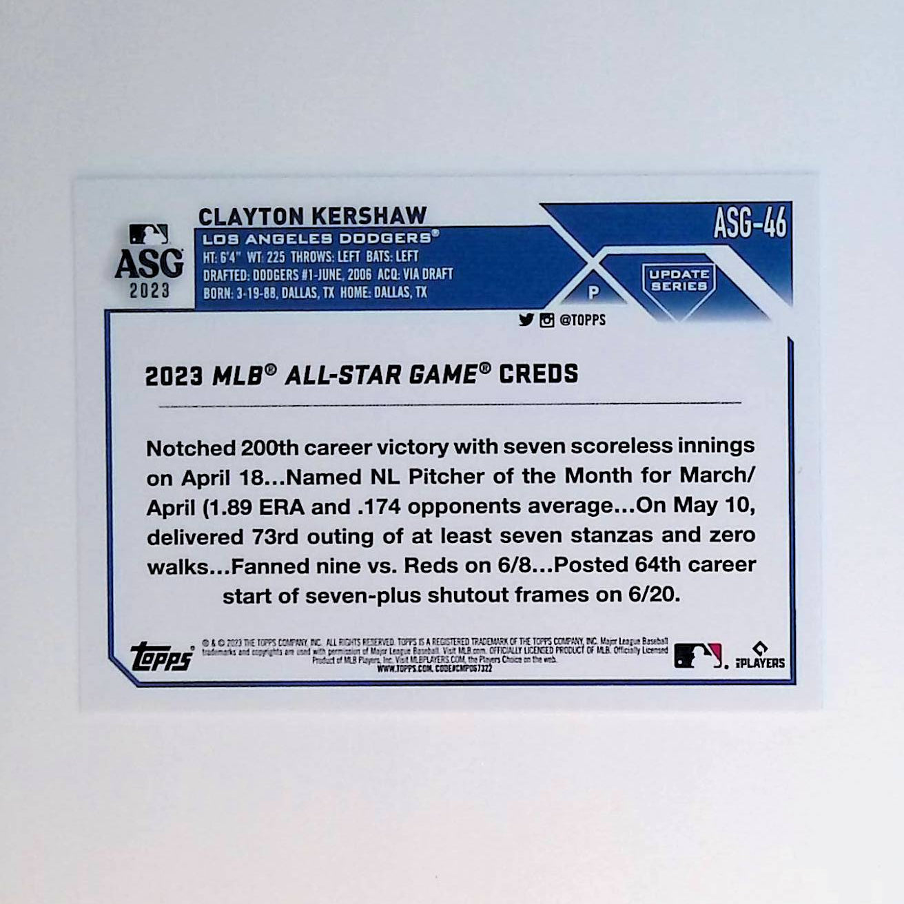 Clayton Kershaw 2023 Topps Update '23 All-Star Game #ASG-46 - LoCo Collectables