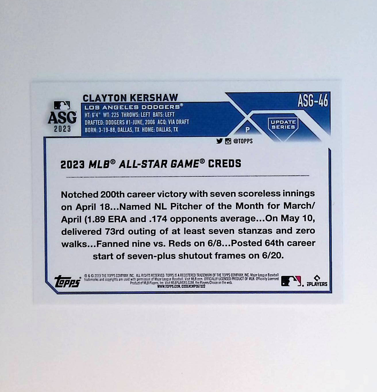 Clayton Kershaw 2023 Topps Update '23 All-Star Game #ASG-46 - LoCo Collectables