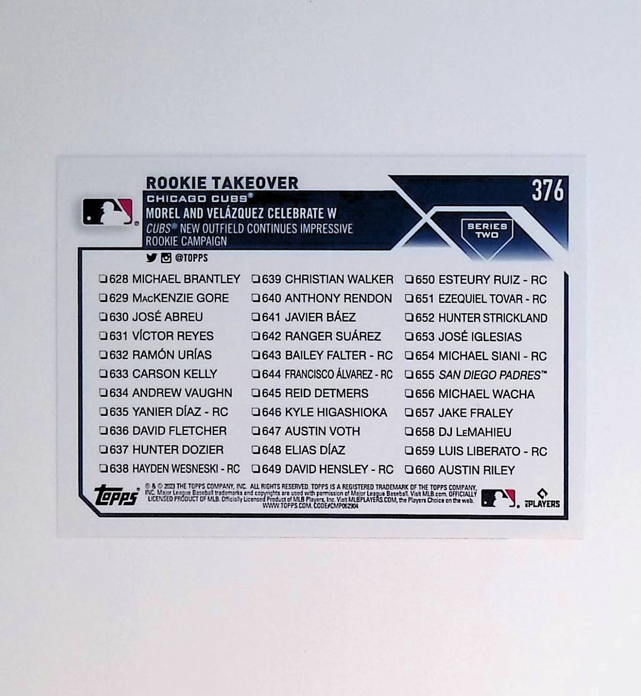 Christopher Morel, Nelson Velazquez "Rookie Takeover" 2023 Topps Royal Blue #376 - LoCo Collectables