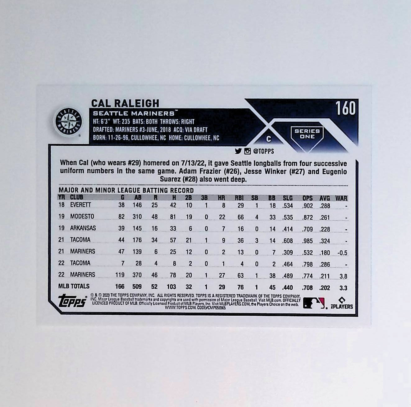 Cal Raleigh 2023 Topps #160 (Future Stars) - LoCo Collectables