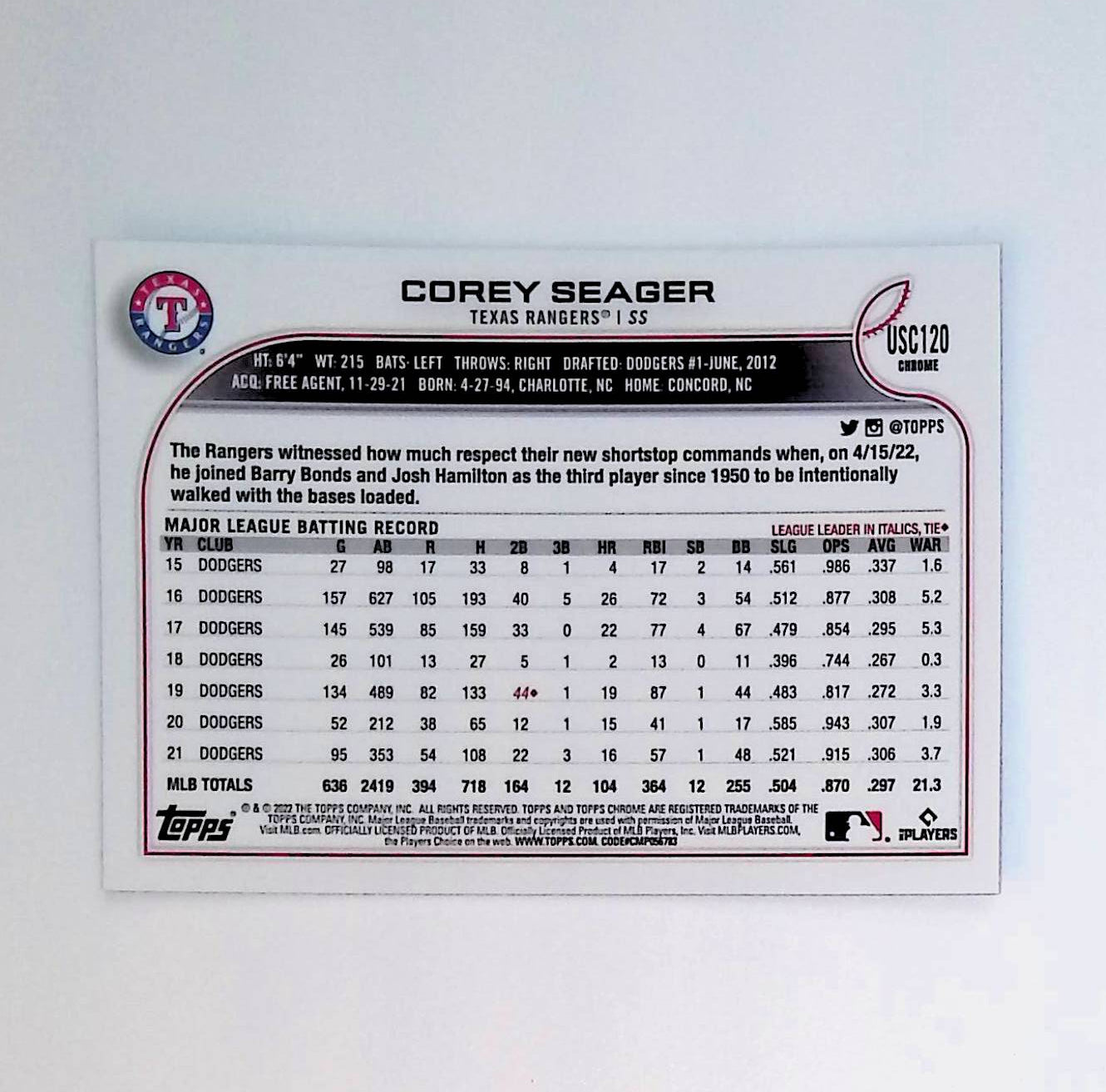 Corey Seager 2022 Topps Chrome Update Purple Refractors #USC120 - LoCo Collectables