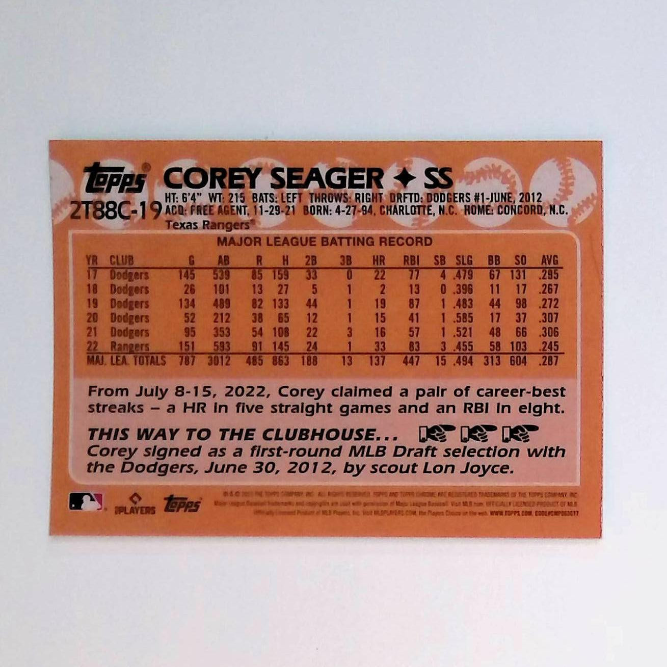 Corey Seager 2023 Topps '88 Topps Silver Pack Chrome #2T88C-19 - LoCo Collectables