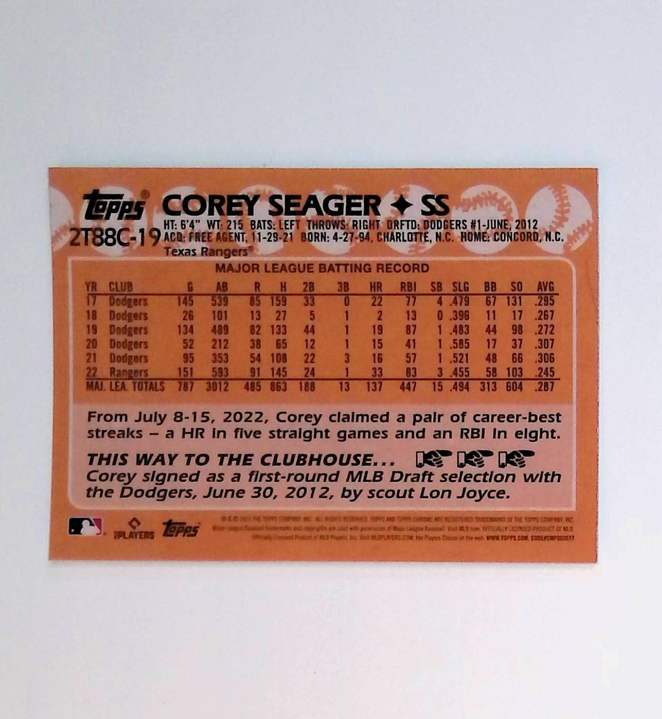 Corey Seager 2023 Topps '88 Topps Silver Pack Chrome #2T88C-19 - LoCo Collectables