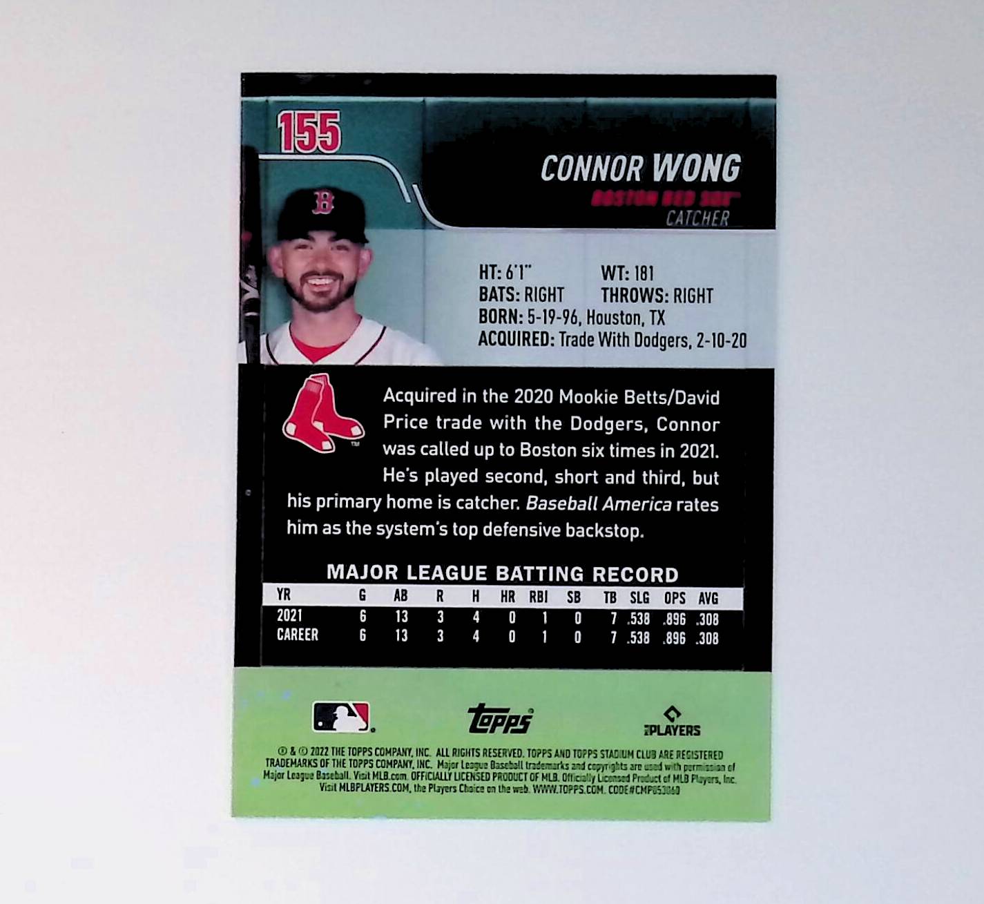 Connor Wong 2022 Stadium Club #155 Rookie - LoCo Collectables