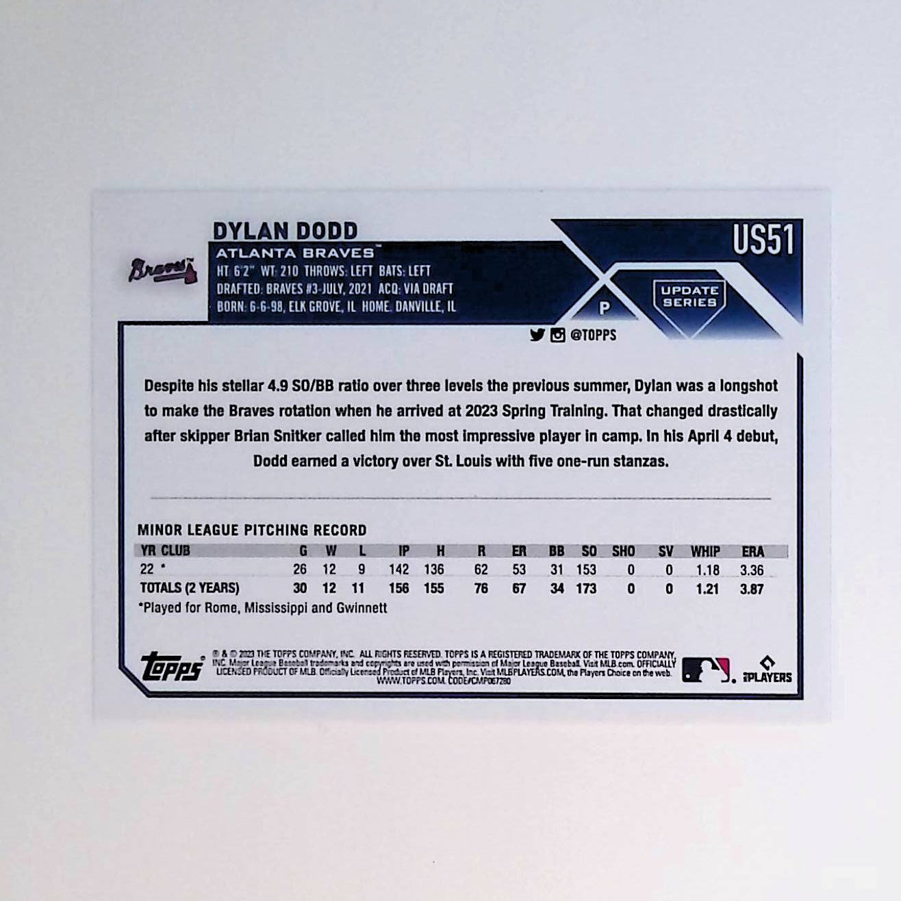 Dylan Dodd 2023 Topps Update #US51 (Rookie Card) - LoCo Collectables