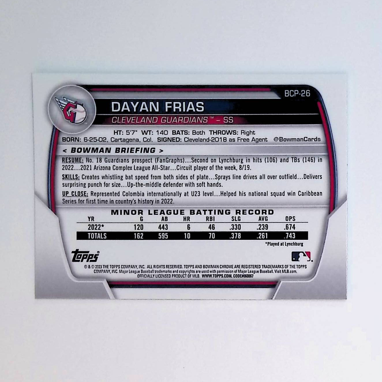 Dayan Frias 2023 Bowman Chrome Prospects Mega Box Mojo Refractor #BCP-26 (1st Bowman) - LoCo Collectables