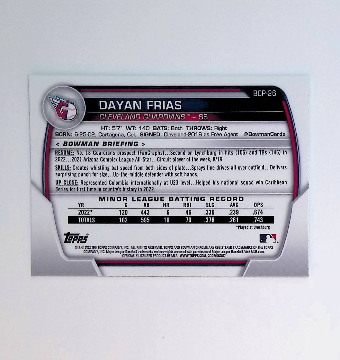 Dayan Frias 2023 Bowman Chrome Prospects Mega Box Mojo Refractor #BCP-26 (1st Bowman) - LoCo Collectables