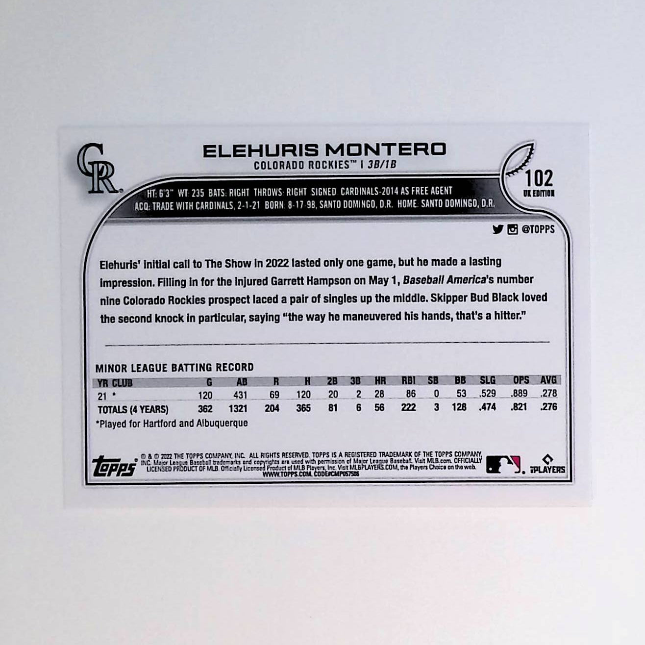 Elehuris Montero 2022 Topps UK #102 (Rookie Card) - LoCo Collectables