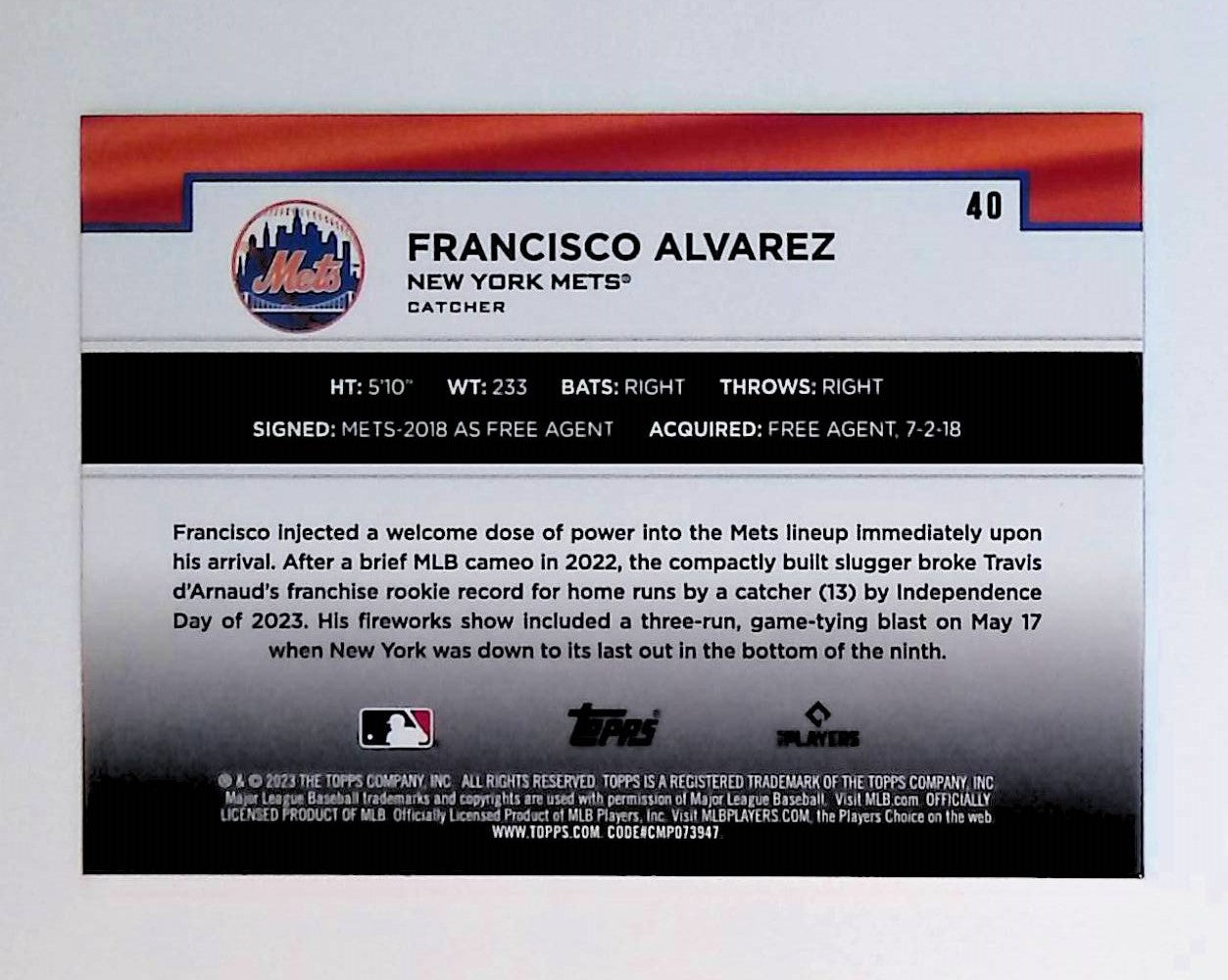 Francisco Alvarez 2023 Topps Flagship Collection #40 (Rookie Card) - LoCo Collectables