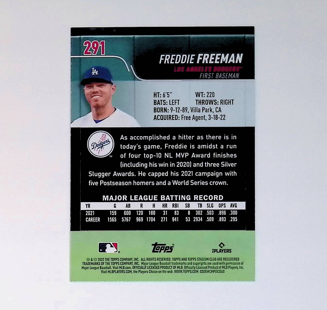 Freddie Freeman 2022 Stadium Club #291 - LoCo Collectables