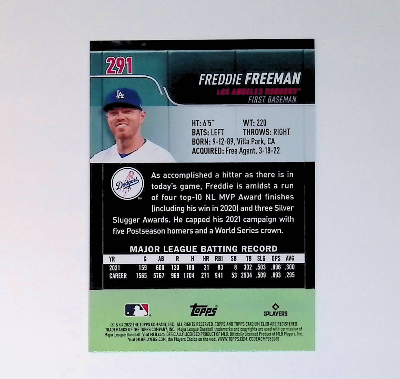 Freddie Freeman 2022 Stadium Club Red Foil #291 - LoCo Collectables