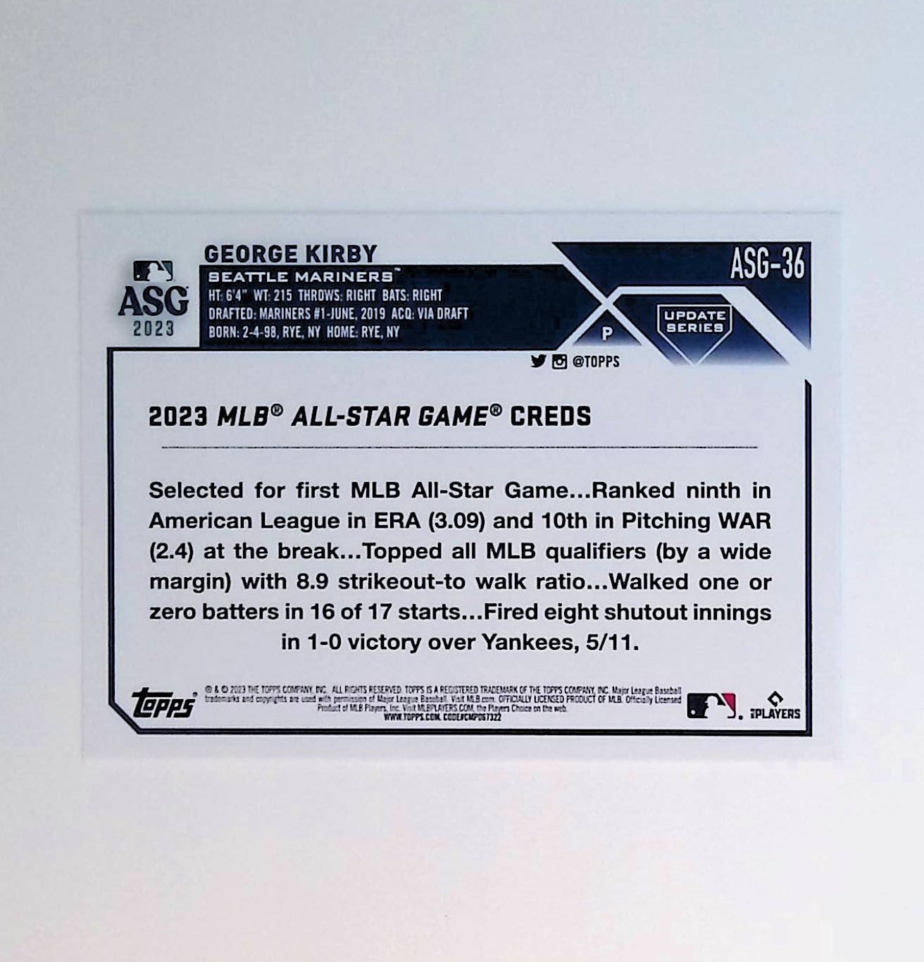 George Kirby 2023 Topps Update '23 All-Star Game #ASG-36 - LoCo Collectables