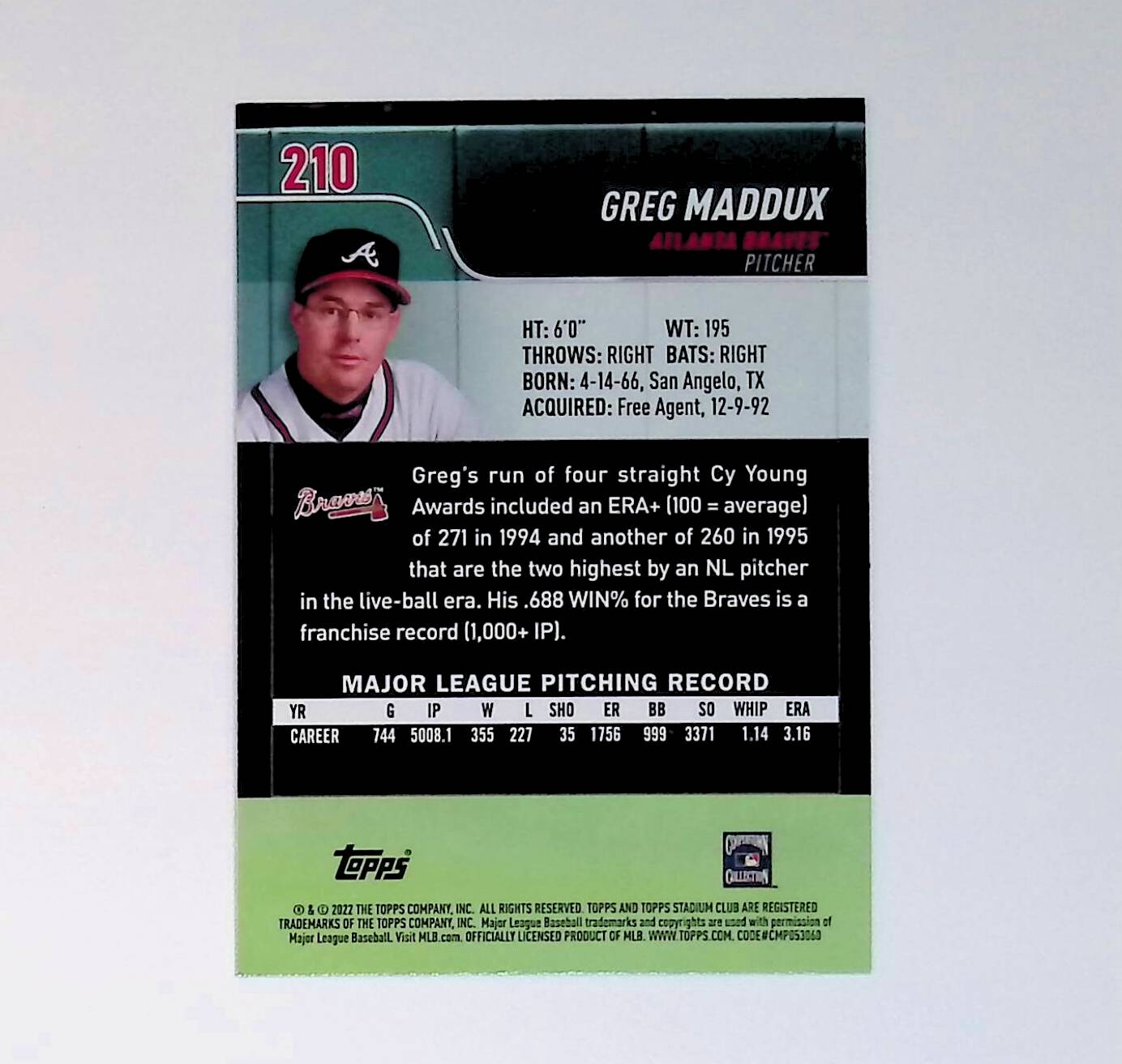 Greg Maddux 2022 Stadium Club Red Foil #210 - LoCo Collectables