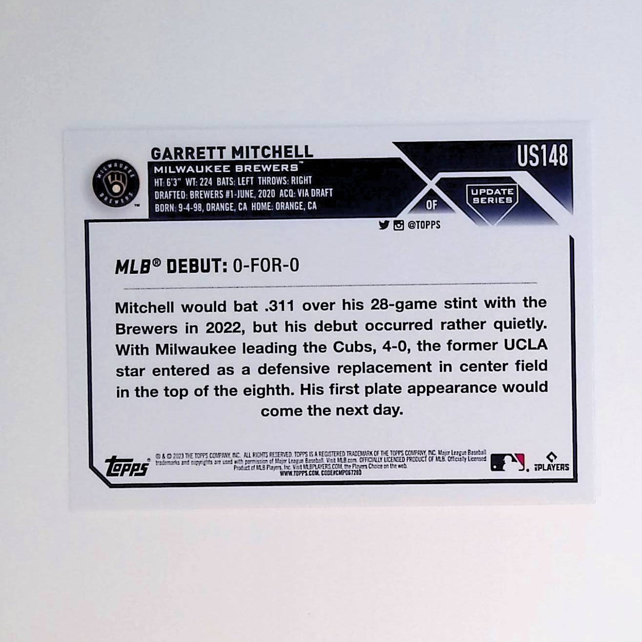 2023 Topps Update #US148 Garrett Mitchell Rookie - LoCo Collectables