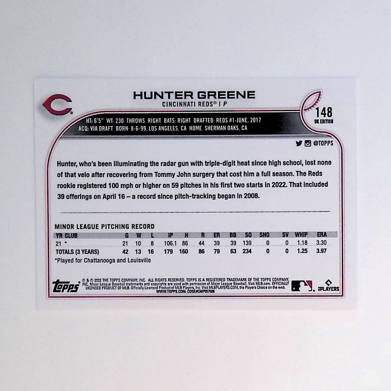 Hunter Greene 2022 Topps UK #148 (Rookie Card) - LoCo Collectables