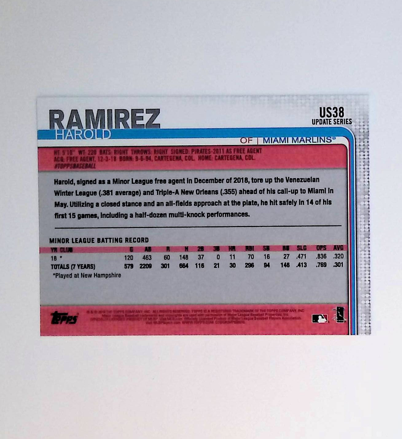 2019 Topps Update #US38 Harold Ramirez Rookie - LoCo Collectables