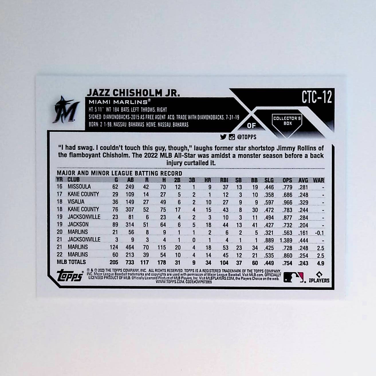 Jazz Chisholm Jr 2023 Topps Flagship Collection #CTC-12 - LoCo Collectables