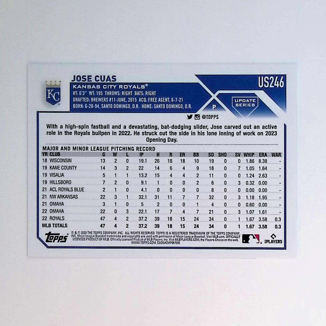 Jose Cuas 2023 Topps Update Royal Blue #US246 (Rookie Card) - LoCo Collectables