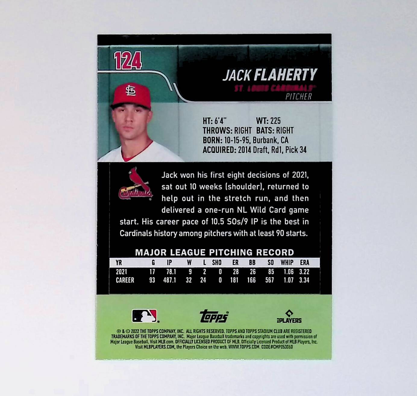 Jack Flaherty 2022 Stadium Club Black Foil #124 - LoCo Collectables