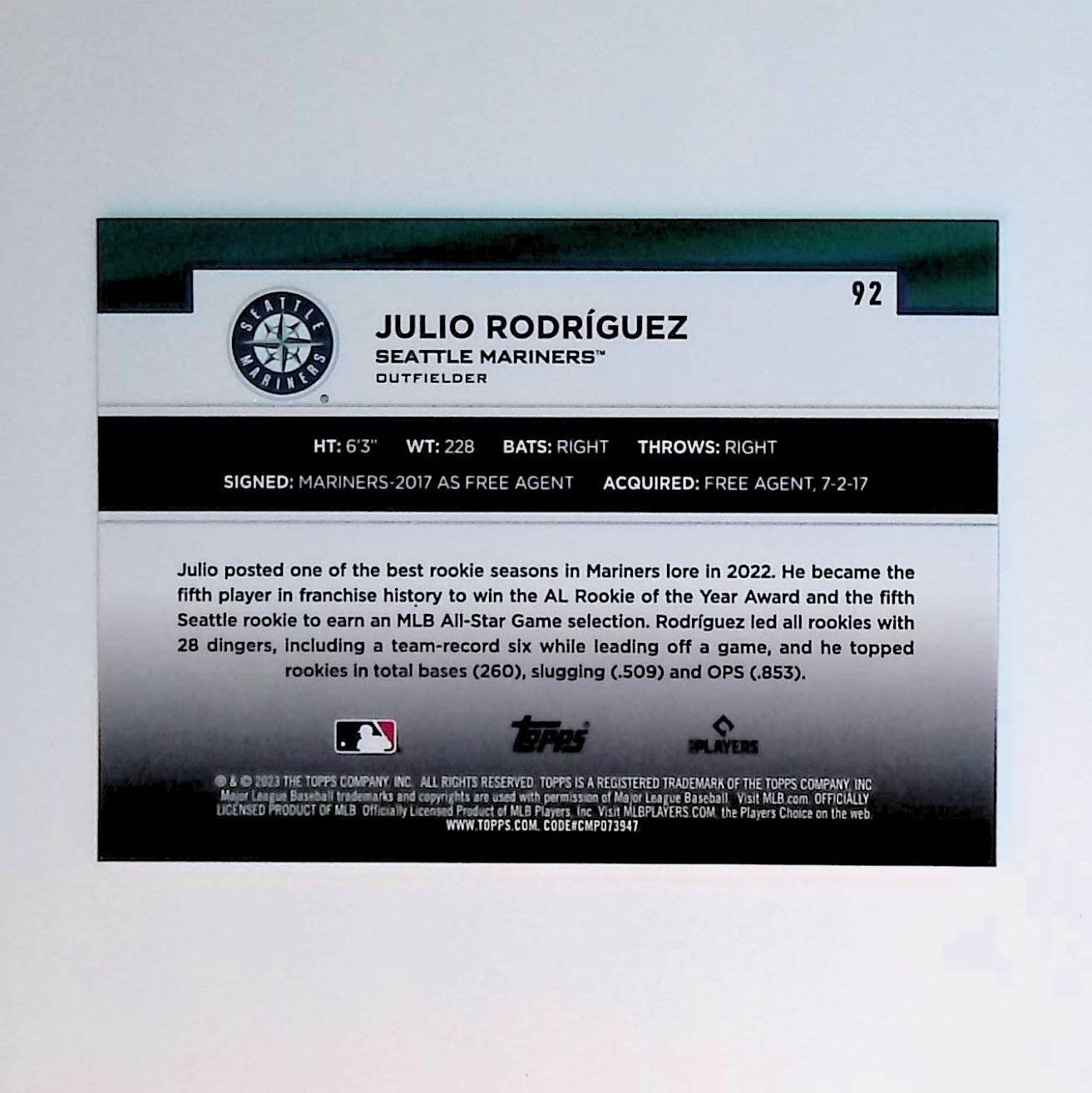 Julio Rodriguez 2023 Topps Flagship Collection #92 - LoCo Collectables