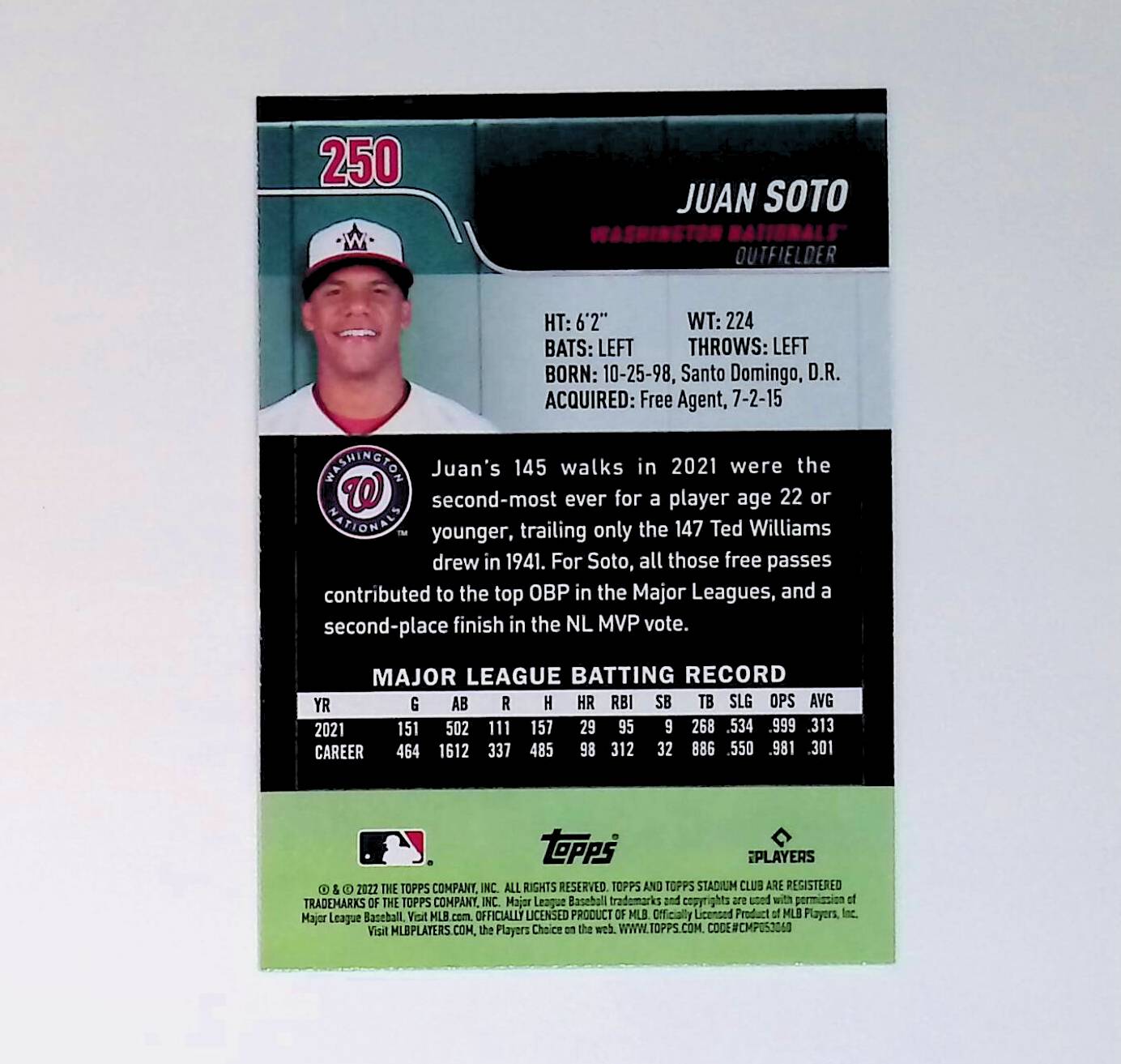 Juan Soto 2022 Stadium Club #250 - LoCo Collectables