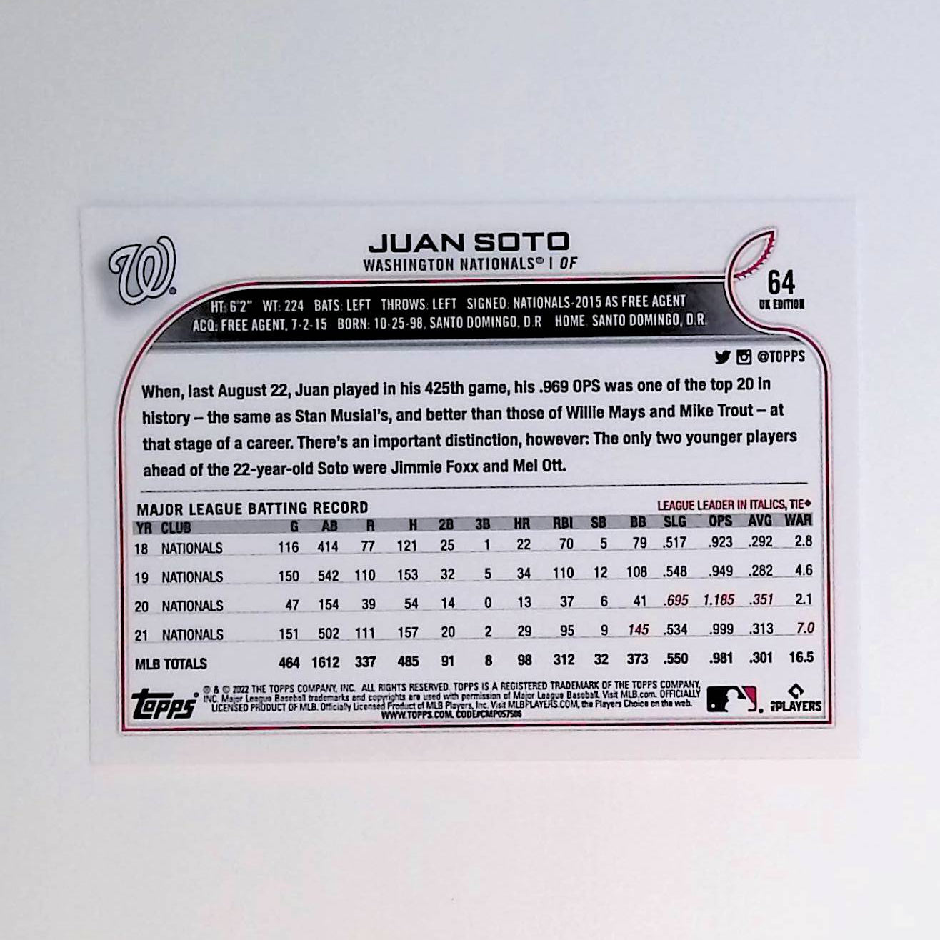 Juan Soto 2022 Topps UK #64 - LoCo Collectables