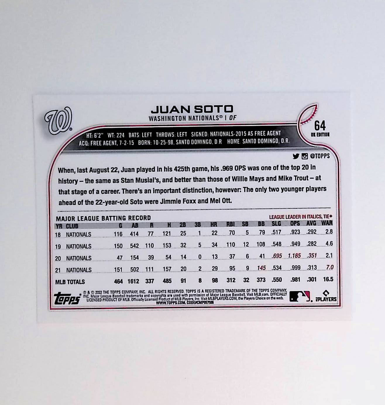 Juan Soto 2022 Topps UK #64 - LoCo Collectables