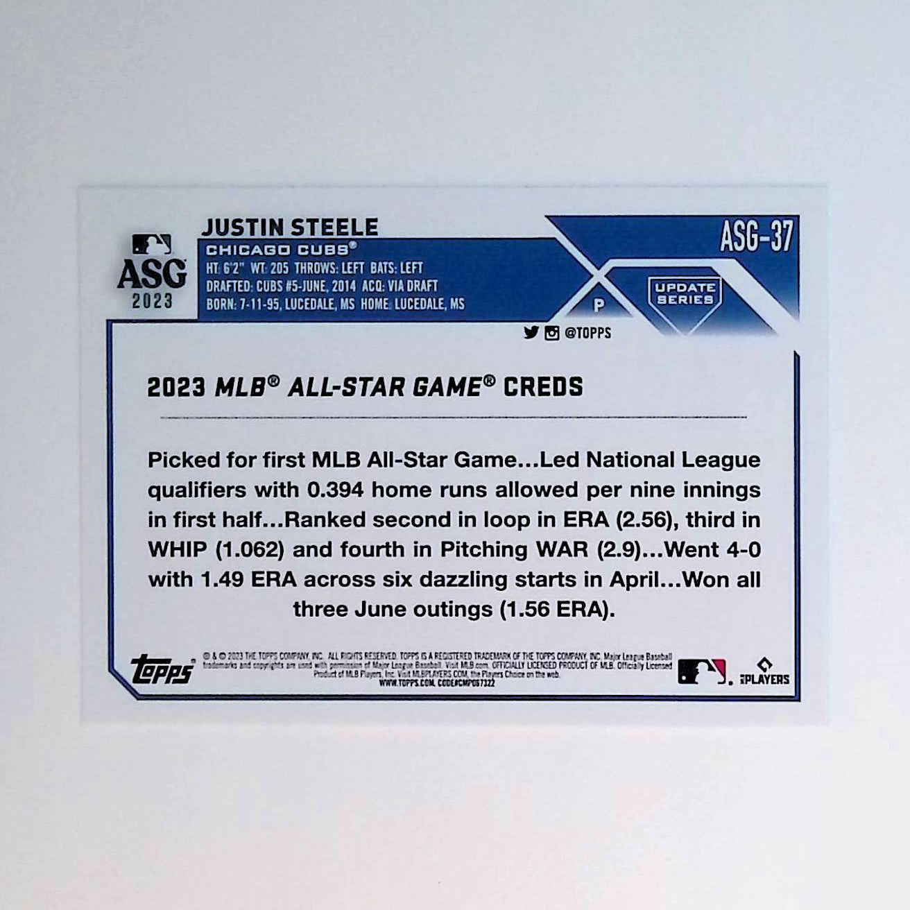 Justin Steele 2023 Topps Update '23 All-Star Game #ASG-37 - LoCo Collectables