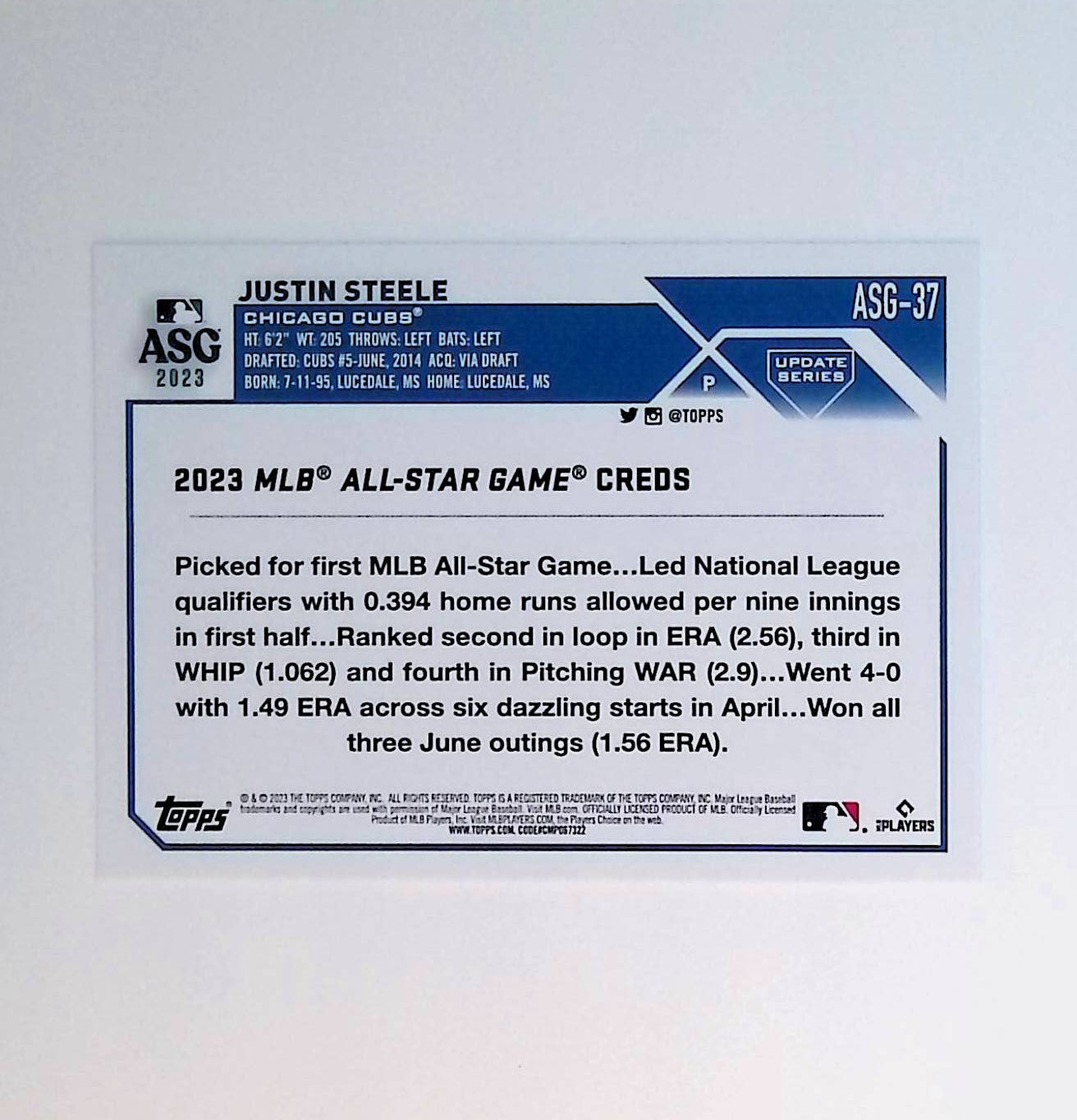 Justin Steele 2023 Topps Update '23 All-Star Game #ASG-37 - LoCo Collectables