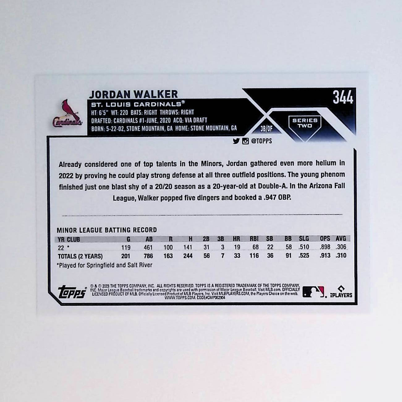 Jordan Walker 2023 Topps #344 (Rookie Card) - LoCo Collectables